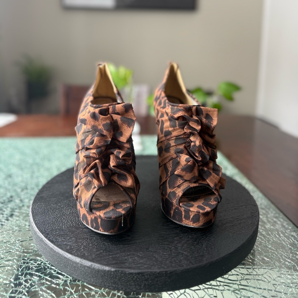 Nine West Leopard Print Peep Toe Heels